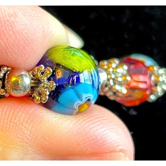 Beaded Stretch Bracelet One Size Multicolor Glass Lampwork Boho Style - Picture 7 of 14